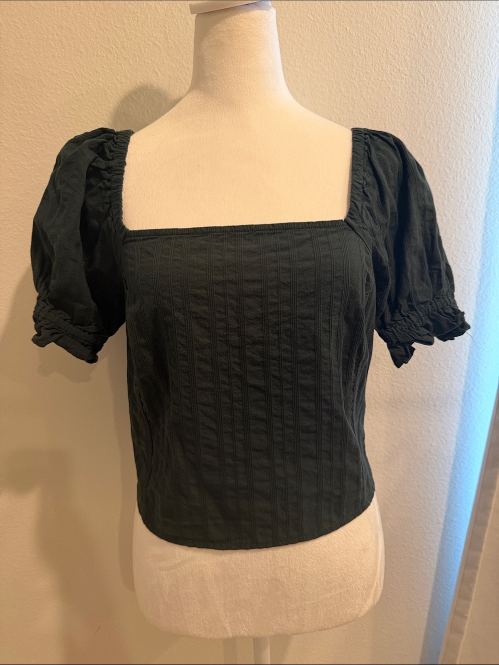 Madewell Square Neck Puff Sleeve Crop Top - hunter green